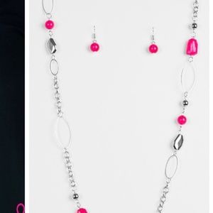 long necklace pink and silver